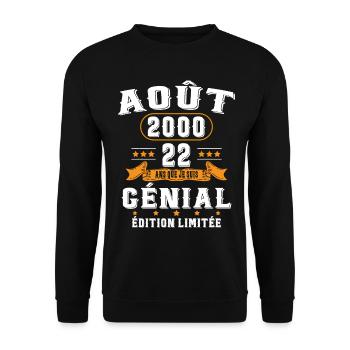 22 Ans Anniversaire Vintage Né(e) en Août 2000 - Sweat-shirt Unisexe - noir - Devant - Alina (178cm) & Michal (187cm)