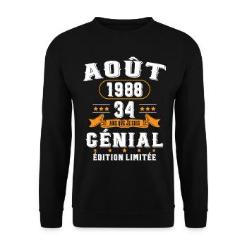 34 Ans Anniversaire Vintage Né(e) en Août 1988 - Sweat-shirt Unisexe - noir - Devant - Alina (178cm) & Michal (187cm)