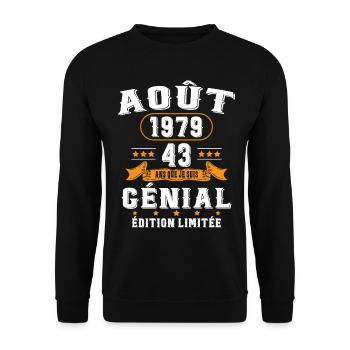43 Ans Anniversaire Vintage Né(e) en Août 1979 - Sweat-shirt Unisexe - noir - Devant - Alina (178cm) & Michal (187cm)