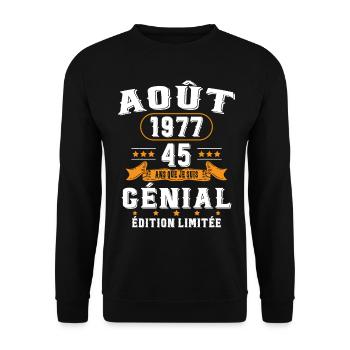 45 Ans Anniversaire Vintage Né(e) en Août 1977 - Sweat-shirt Unisexe - noir - Devant - Alina (178cm) & Michal (187cm)