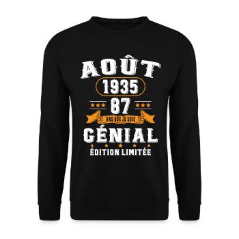 87 Ans Anniversaire Vintage Né(e) en Août 1935 - Sweat-shirt Unisexe - noir - Devant - Alina (178cm) & Michal (187cm)