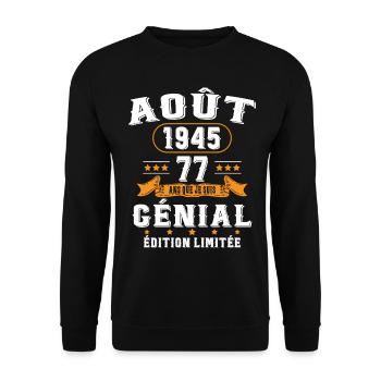 77 Ans Anniversaire Vintage Né(e) en Août 1945 - Sweat-shirt Unisexe - noir - Devant - Alina (178cm) & Michal (187cm)