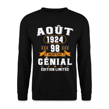 98 Ans Anniversaire Vintage Né(e) en Août 1924 - Sweat-shirt Unisexe - noir - Devant - Alina (178cm) & Michal (187cm)