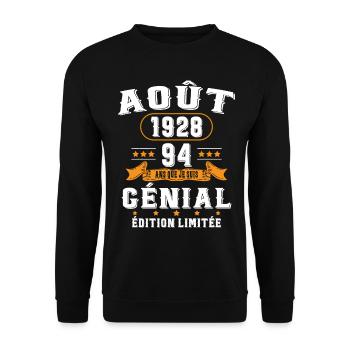 94 Ans Anniversaire Vintage Né(e) en Août 1928 - Sweat-shirt Unisexe - noir - Devant - Alina (178cm) & Michal (187cm)