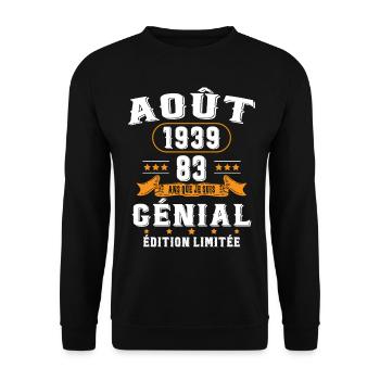 83 Ans Anniversaire Vintage Né(e) en Août 1939 - Sweat-shirt Unisexe - noir - Devant - Alina (178cm) & Michal (187cm)