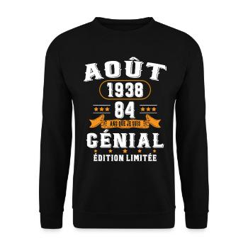84 Ans Anniversaire Vintage Né(e) en Août 1938 - Sweat-shirt Unisexe - noir - Devant - Alina (178cm) & Michal (187cm)