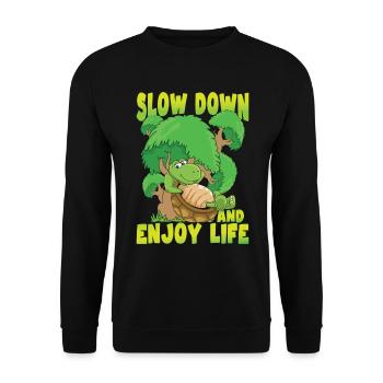 Slow Down And Enjoy Life für einen Schildkröten - Unisex Pullover - Schwarz - Vorne - Alina (178cm) & Michal (187cm)