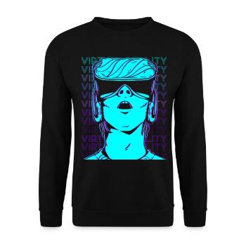 VR Virtual Reality Gamer Retro - Unisex Sweatshirt - black - Front - Alina (178cm) & Michal (187cm)