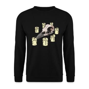 Schädel und Kerzen - Gothic Krähenschädel - Unisex Pullover - Schwarz - Vorne - Alina (178cm) & Michal (187cm)