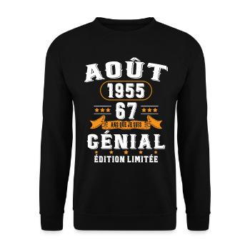 67 Ans Anniversaire Vintage Né(e) en Août 1955 - Sweat-shirt Unisexe - noir - Devant - Alina (178cm) & Michal (187cm)