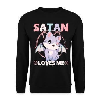 Lustiges Kult-Pastell-Goth-Katzen-Pentagramm - Unisex Pullover - Schwarz - Vorne - Alina (178cm) & Michal (187cm)
