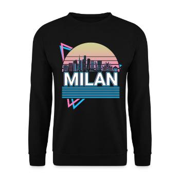 Mailand Stadt Skyline Stadtbild Retro - Unisex Pullover - Schwarz - Vorne - Alina (178cm) & Michal (187cm)
