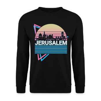 Jerusalem Stadt Skyline Stadtbild Retro - Unisex Pullover - Schwarz - Vorne - Alina (178cm) & Michal (187cm)