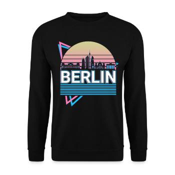 Berlin Stadt Skyline Stadtbild Retro - Unisex Pullover - Schwarz - Vorne - Alina (178cm) & Michal (187cm)