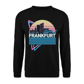 Frankfurt Stadt Skyline Stadtbild Retro - Unisex Pullover - Schwarz - Vorne - Alina (178cm) & Michal (187cm)