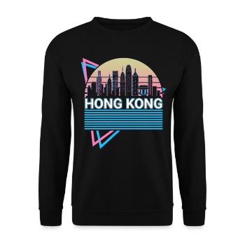 Hongkong Stadt Skyline Stadtbild Retro - Unisex Pullover - Schwarz - Vorne - Alina (178cm) & Michal (187cm)