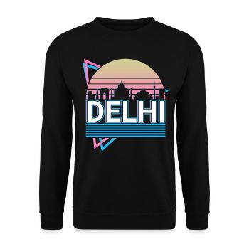 Delhi Stadt Skyline Stadtbild Retro - Unisex Pullover - Schwarz - Vorne - Alina (178cm) & Michal (187cm)