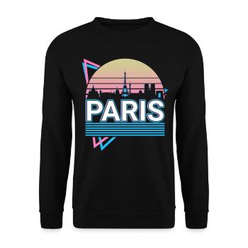 Paris Stadt Skyline Stadtbild Retro - Unisex Pullover - Schwarz - Vorne - Alina (178cm) & Michal (187cm)
