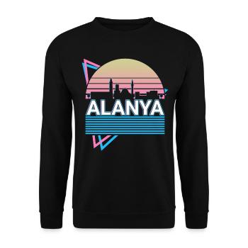 Alanya Stadt Skyline Stadtbild Retro - Unisex Pullover - Schwarz - Vorne - Alina (178cm) & Michal (187cm)