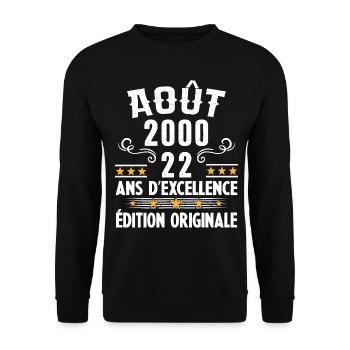 22 Ans Anniversaire Vintage Né(e) en Août 2000 - Sweat-shirt Unisexe - noir - Devant - Alina (178cm) & Michal (187cm)