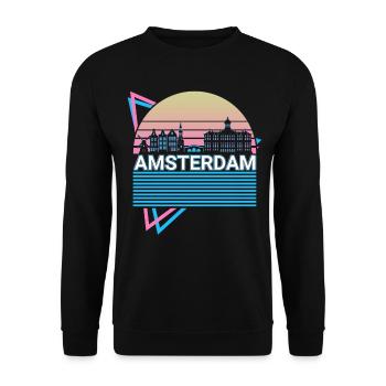 Amsterdam Stadt Skyline Stadtbild Retro - Unisex Pullover - Schwarz - Vorne - Alina (178cm) & Michal (187cm)
