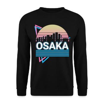 Osaka Stadt Skyline Stadtbild Retro - Unisex Pullover - Schwarz - Vorne - Alina (178cm) & Michal (187cm)