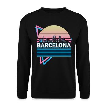Barcelona Stadt Skyline Stadtbild Retro - Unisex Pullover - Schwarz - Vorne - Alina (178cm) & Michal (187cm)