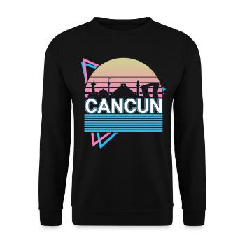 Cancun Stadt Skyline Stadtbild Retro - Unisex Pullover - Schwarz - Vorne - Alina (178cm) & Michal (187cm)