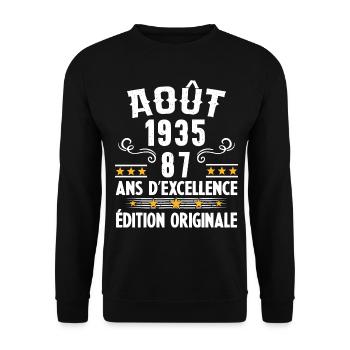 87 Ans Anniversaire Vintage Né(e) en Août 1935 - Sweat-shirt Unisexe - noir - Devant - Alina (178cm) & Michal (187cm)