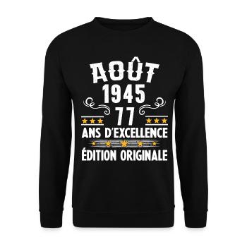 77 Ans Anniversaire Vintage Né(e) en Août 1945 - Sweat-shirt Unisexe - noir - Devant - Alina (178cm) & Michal (187cm)