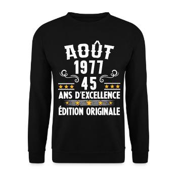 45 Ans Anniversaire Vintage Né(e) en Août 1977 - Sweat-shirt Unisexe - noir - Devant - Alina (178cm) & Michal (187cm)