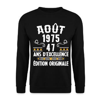 47 Ans Anniversaire Vintage Né(e) en Août 1975 - Sweat-shirt Unisexe - noir - Devant - Alina (178cm) & Michal (187cm)
