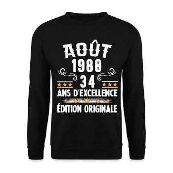 34 Ans Anniversaire Vintage Né(e) en Août 1988 - Sweat-shirt Unisexe - noir - Devant - Alina (178cm) & Michal (187cm)