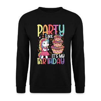 Einhorn Geburtstagskuchen mit Kerze - Unisex Pullover - Schwarz - Vorne - Alina (178cm) & Michal (187cm)