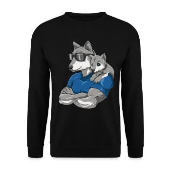 Starker Wolf mit Wolfs Kind für einen Wolf - Unisex Pullover - Schwarz - Vorne - Alina (178cm) & Michal (187cm)
