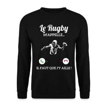 Le Rugby M'appelle Il Faut Que J'y Aille - Sweat-shirt Unisexe - noir - Devant - Alina (178cm) & Michal (187cm)