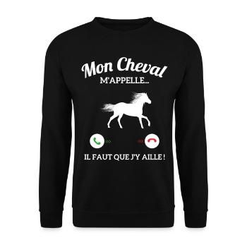 Mon Cheval M'appelle Il Faut Que J'y Aille - Sweat-shirt Unisexe - noir - Devant - Alina (178cm) & Michal (187cm)