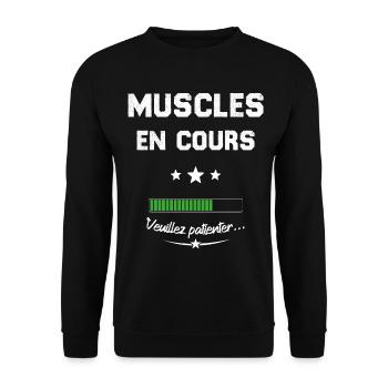Homme musclé En cours veuillez patienter - Sweat-shirt Unisexe - noir - Devant - Alina (178cm) & Michal (187cm)