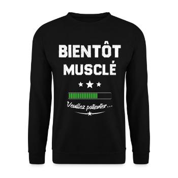 Homme bientôt musclé veuillez patienter - Sweat-shirt Unisexe - noir - Devant - Alina (178cm) & Michal (187cm)