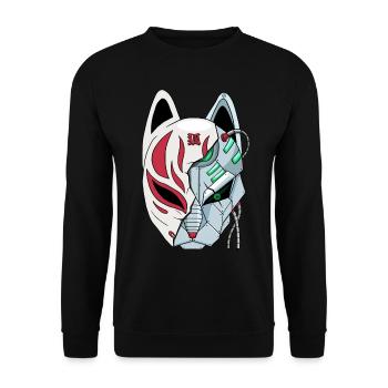 Cyborg Kitsune Mask Fox Mask Cyber Aesthetics - Unisex Sweatshirt - black - Front - Alina (178cm) & Michal (187cm)