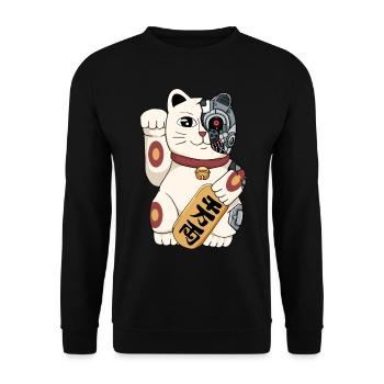Cyborg Maneki Neko Cat Cyber Aesthetics - Unisex Sweatshirt - black - Front - Alina (178cm) & Michal (187cm)
