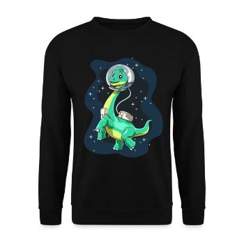 Brachiosaurus Dinosaurier Astronaut Dino Langhals - Unisex Pullover - Schwarz - Vorne - Alina (178cm) & Michal (187cm)