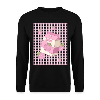 Dänische Pastell-Ästhetik Kawaii-Erdbeer-Milch - Unisex Pullover - Schwarz - Vorne - Alina (178cm) & Michal (187cm)