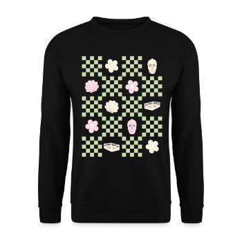 Danish Pastel Aesthetic Skull Flower Shell - Unisex Sweatshirt - black - Front - Alina (178cm) & Michal (187cm)