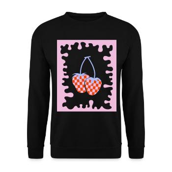 Dänische Pastell-Ästhetik Erdbeer kariert - Unisex Pullover - Schwarz - Vorne - Alina (178cm) & Michal (187cm)