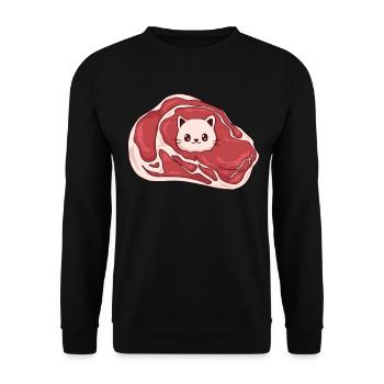 Meatcore Ästhetik Weirdcore Kawaii Katzenfleisch - Unisex Pullover - Schwarz - Vorne - Alina (178cm) & Michal (187cm)