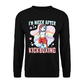 I'm Niver After Kickboxing Einhorn - Unisex Pullover - Schwarz - Vorne - Alina (178cm) & Michal (187cm)