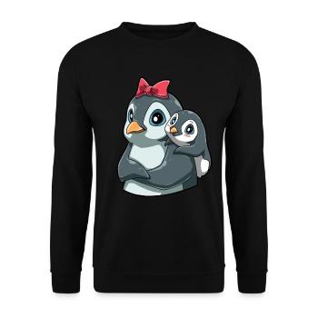 Liebevoller Pinguin mit Pinguin Kind für Pinguin - Unisex Pullover - Schwarz - Vorne - Alina (178cm) & Michal (187cm)