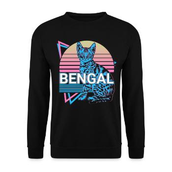 Bengalkatze Retro - Unisex Pullover - Schwarz - Vorne - Alina (178cm) & Michal (187cm)