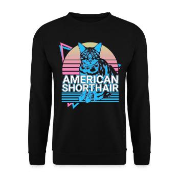 American Shorthair Cat Rétro - Sweat-shirt Unisexe - noir - Devant - Alina (178cm) & Michal (187cm)